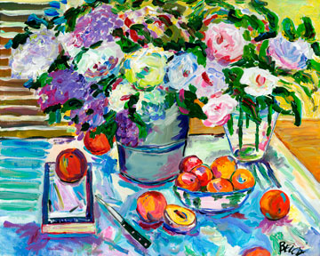 Table with Flowers and Fruit